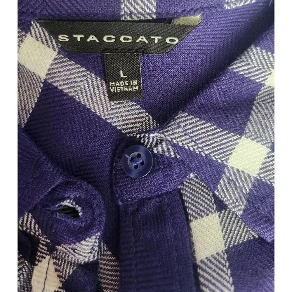 U15 Staccato Purple & White plaid button-up Shirt-Roll Tab Sleeves Chest Pocket